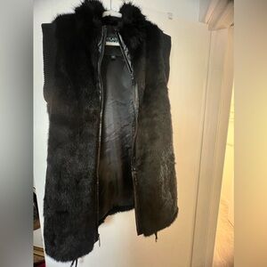 Hilary Radley Black Faux Fur Belted Zip-Up Sleeveless Vest